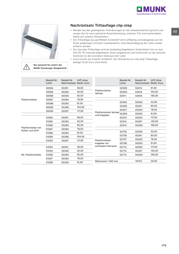 MUNK clip-step step padding by the metre Length 1400 mm 19725