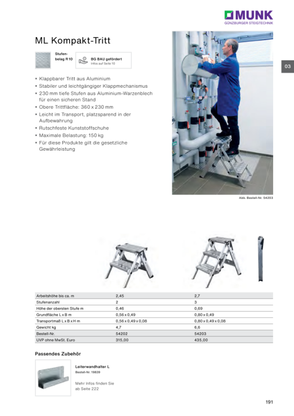 MUNK ML Compact step stool 3 steps Aluminium quintet design 54203