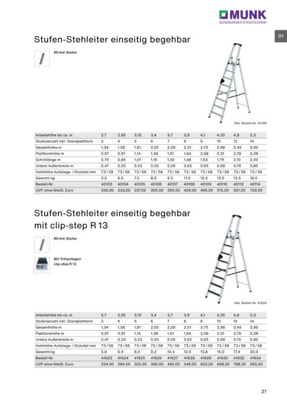 MUNK Stufen-Stehleiter einseitig begehbar 9 Stufen 40109