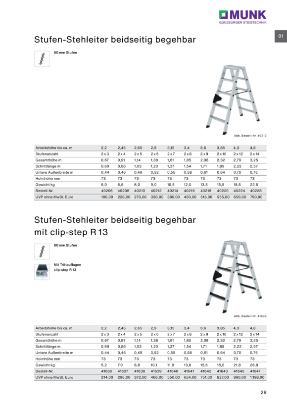 MUNK Stufen-Stehleiter beidseitig begehbar mit clip-step R13 2x6 Stufen 41639