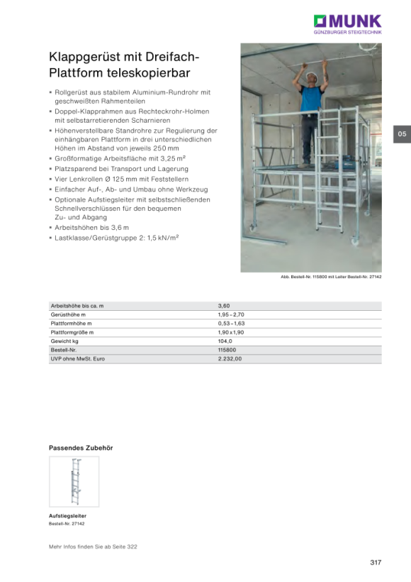 MUNK ML folding scaffolding door-accessible 11301