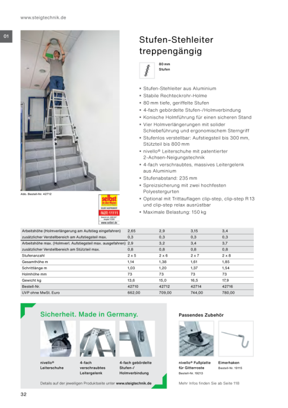 MUNK Stufen-Stehleiter beidseitig begehbar mit Rollen 2x4 Stufen 41208