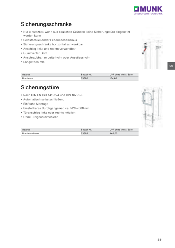 MUNK Ausstiegsholm abgewinkelt Alu blank 62049