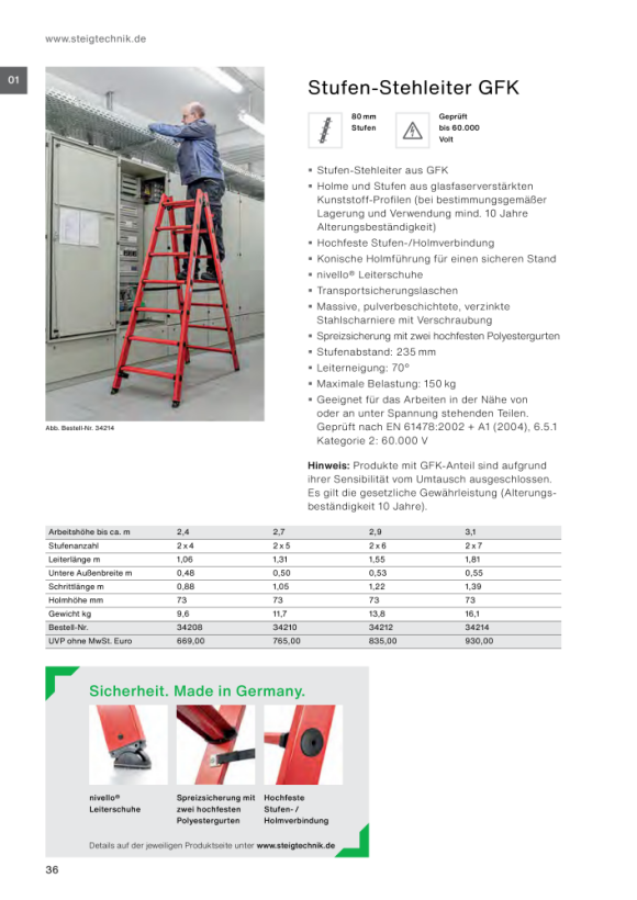 MUNK Stufen-Stehleiter beidseitig begehbar GFK / Alu 2x12 Stufen 34124