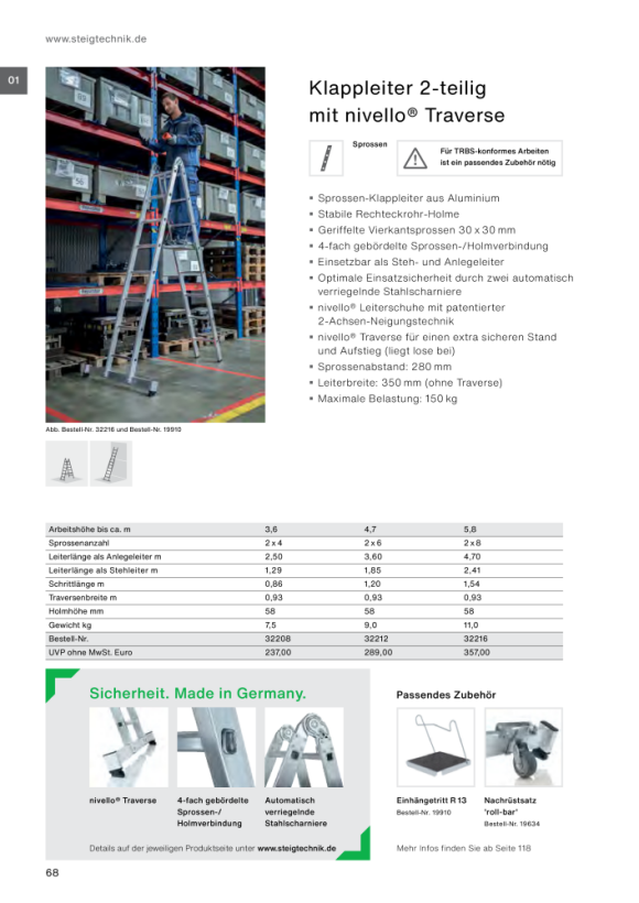 MUNK Vielzweckleiter 4-teilig mit nivello®-Traverse und Holzbelag 2x3 + 2x4 Sprossen 31320