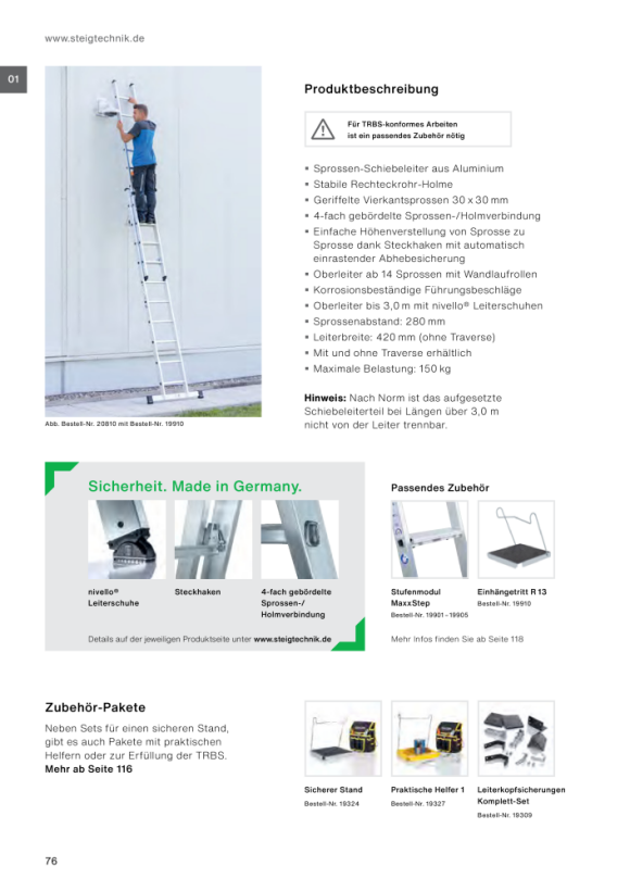 MUNK Sprossen-Schiebeleiter 2-teilig mit Standard-Traverse 2x10 Sprossen 20810