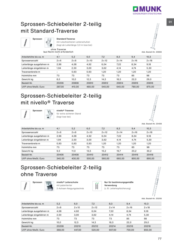 MUNK Sprossen-Schiebeleiter 2-teilig mit nivello®-Traverse 2x10 Sprossen 20410