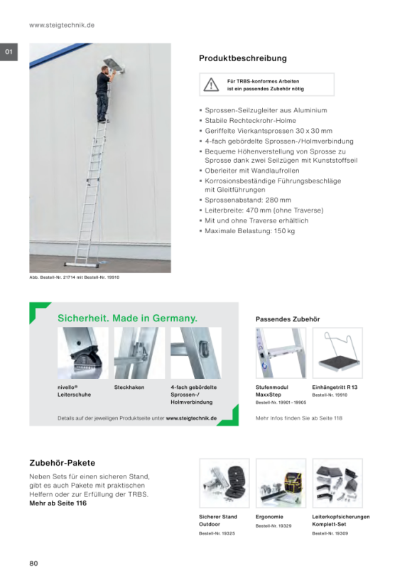 MUNK Sprossen-Seilzugleiter 2-teilig ohne Traverse 2x16 Sprossen 21216