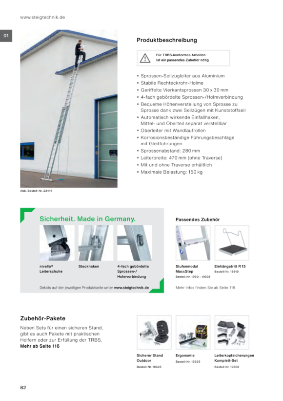 MUNK Sprossen-Seilzugleiter 3-teilig mit Standard-Traverse 3x16 Sprossen 21616