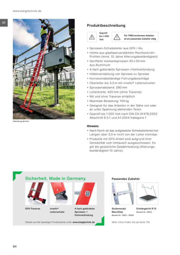 MUNK Sprossen-Schiebeleiter 2-teilig GFK/Alu ohne Traverse 2x12 Sprossen 35112