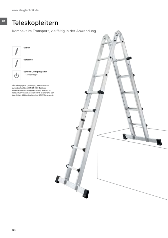 MUNK Teleskopleiter 4-teilig mit Traverse 4x5 Sprossen 32123