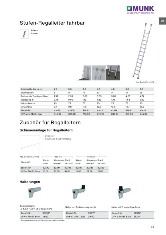 MUNK Stufen-Regalleiter fahrbar 10 Stufen 41410