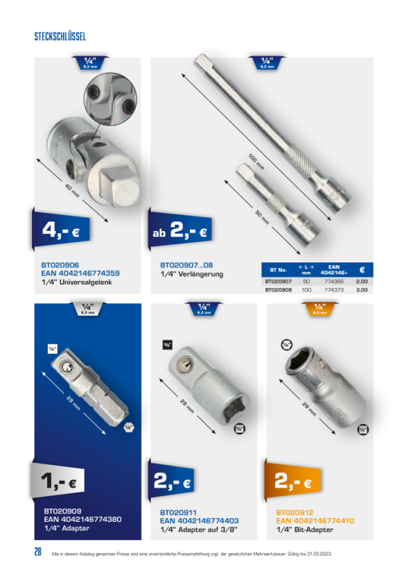 Brilliant  Kippverlängerungs-Satz 1/4" + 3/8" +  1/2", 9-tlg BT020009