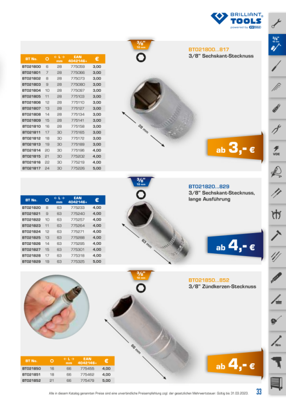 Brilliant  3/8" Steckschlüssel-Einsatz, lang, 63mm,  17mm BT021828