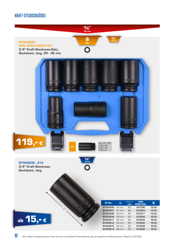 Brilliant  3/4" Kraft-Stecknuss Sechskant, 32 mm, lang BT025611