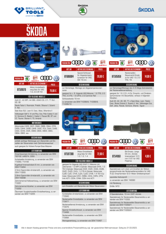Brilliant  Motor-Einstellwerkzeug | für VAG | 6-tlg . BT597300