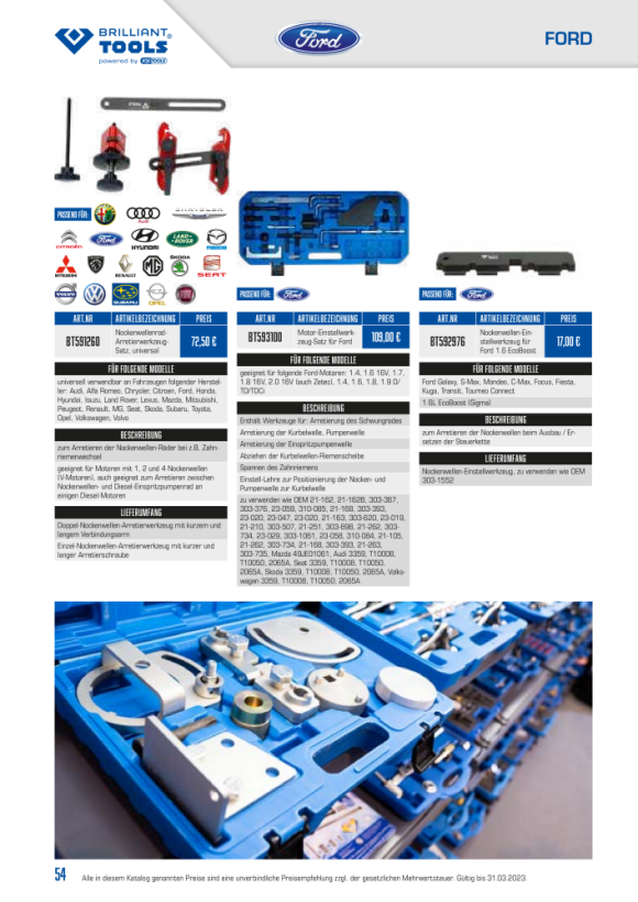 Brilliant  Motor-Einstellwerkzeug | für Ford |  1.0, 3-Zylinder Ecoboost | 16-tlg. BT593010