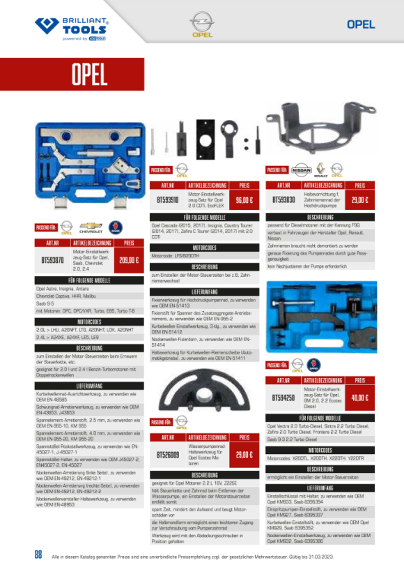 Brilliant  Motor-Einstellwerkzeug | für Opel, Saab  | 7-tlg. für 2.0, 2.2 DTI mit Steuerkett BT594250