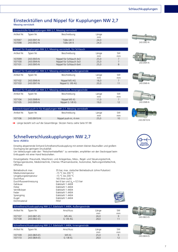 Riegler Snelkoppeling NW 2.7, roestvrij staal 1.4404, M5 AG 107107