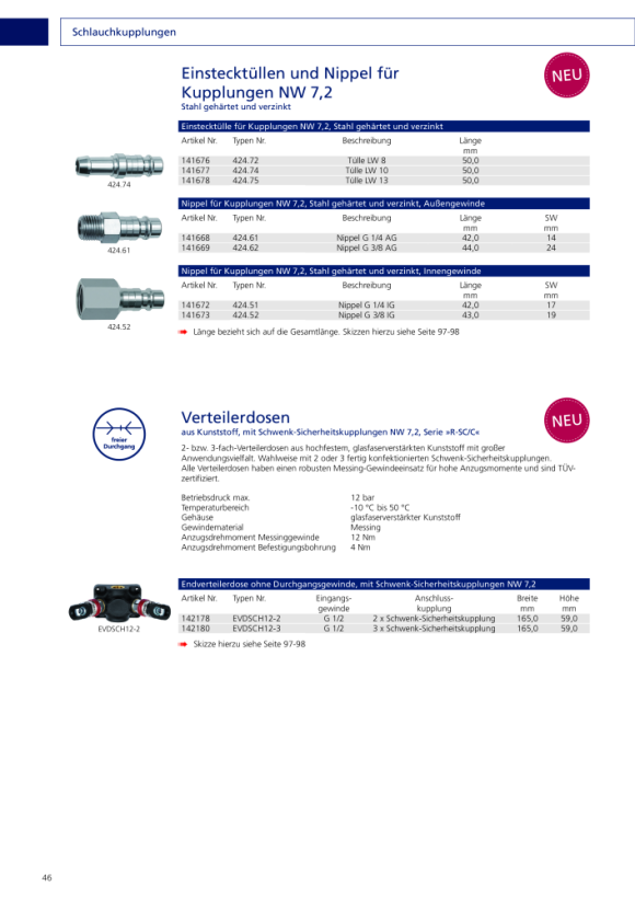 Riegler Draaibare veiligheidskoppeling NW 6, ISO 6150 C, staal, G 1/4 IT 141622