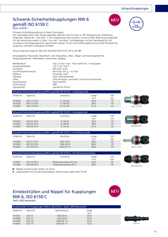 Riegler Zwenkveiligheidskoppeling NW 6, ISO 6150 C, staal, uitloop LW 10 141636