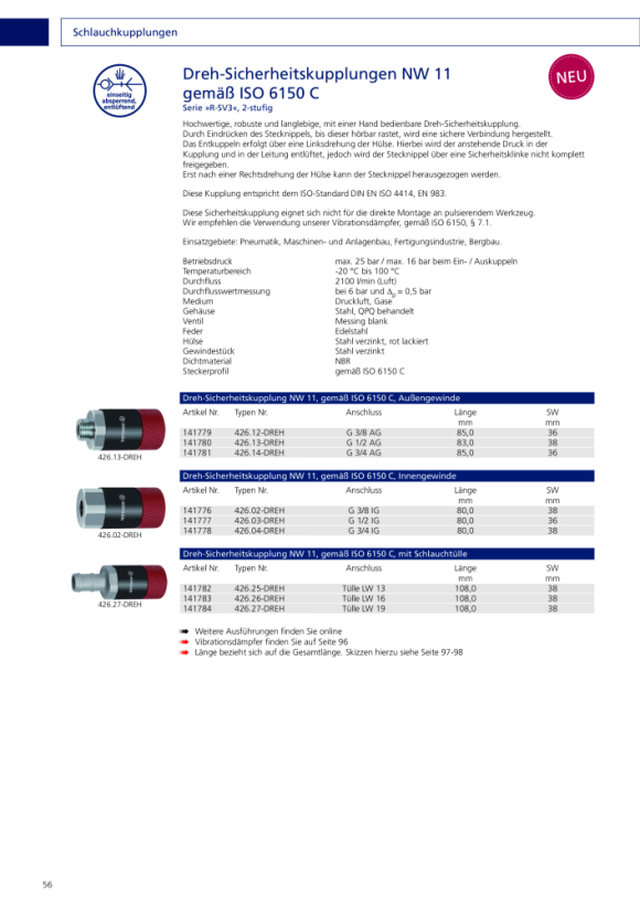 Riegler Nippel met RSV voor koppelingen NW 11, ISO 6150 C, staal, G 1/2 AG 141795