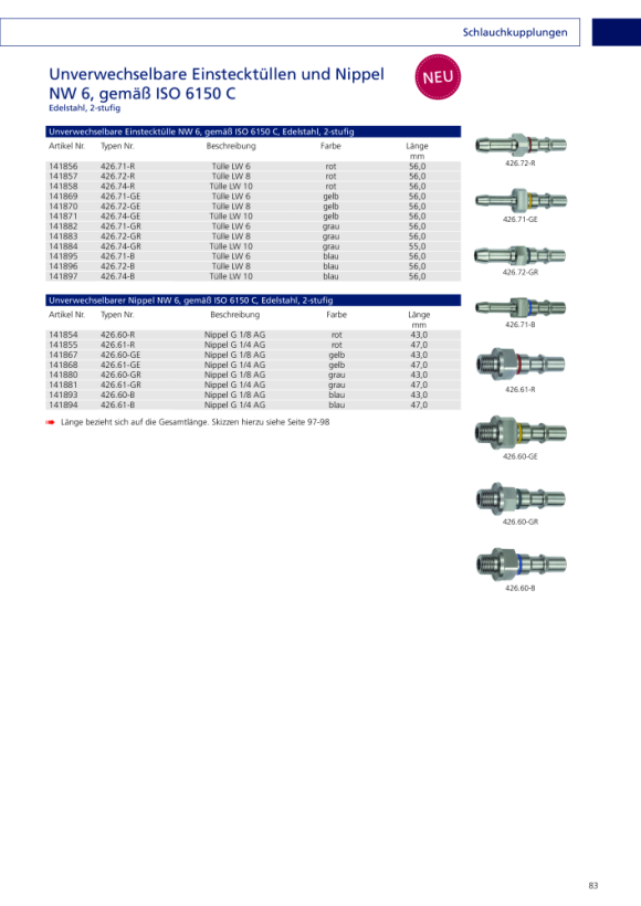 Riegler Kenmerkende nippel NW 6, ISO 6150 C, G 1/8 AG, grijs 141880