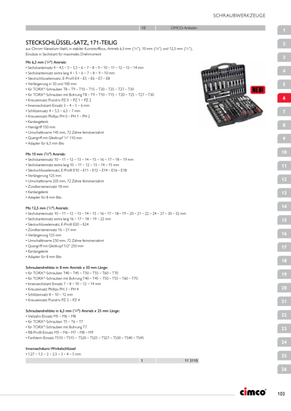 CIMCO Steckschlüssel-Satz 171-teilig 113110