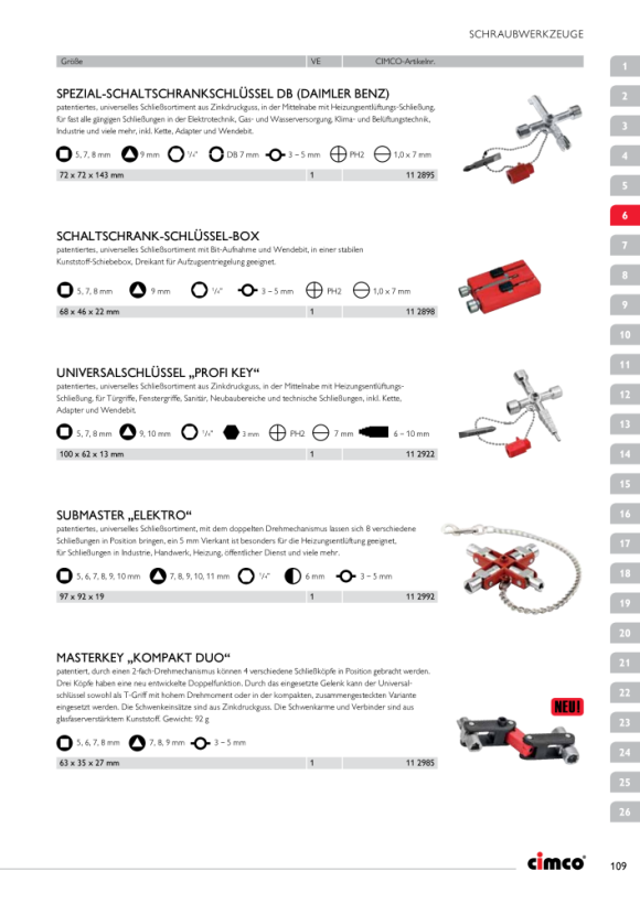 CIMCO Multi-Key-Set, kompletter Satz Schlüsselkreuz in Kunststoff-Aufbewahrungsbox 112798