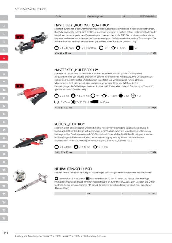 CIMCO NeuBauten-Schlüssel Innenvierkant 6-8mm Außenvierkant 6-10mm Gesamtlänge 195mm 112890