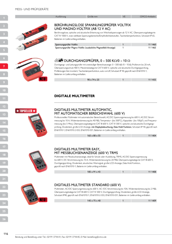 CIMCO Durchgangsprüfer 0-500 kOhm / 0-10 Ohm 111435