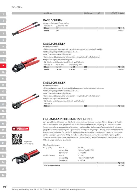 CIMCO Kabelschere mit auswechselbaren Messerköpfen bis 42 mm 300 mm² 120151