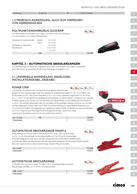 CIMCO Automatische Abisolierzange für flexible Litzen und massive Leiter von 0,08-6 mm² 100730