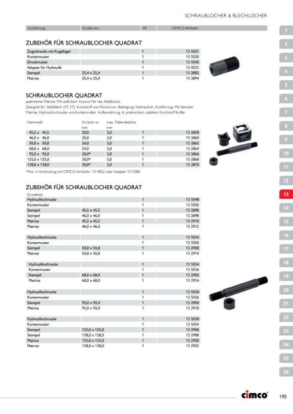 CIMCO Schraublocher Quadrat 46,0 x 46,0 mm 132860