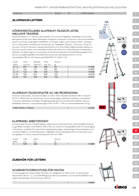 CIMCO Aluminium-Teleskop-Leiter mit 2x7 Stufen 146707