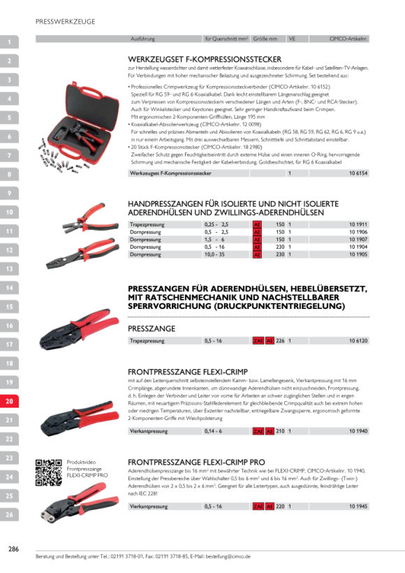 CIMCO Presszange für Aderendhülsen Trapez 0,5-16 mm², Länge 220mm 106120