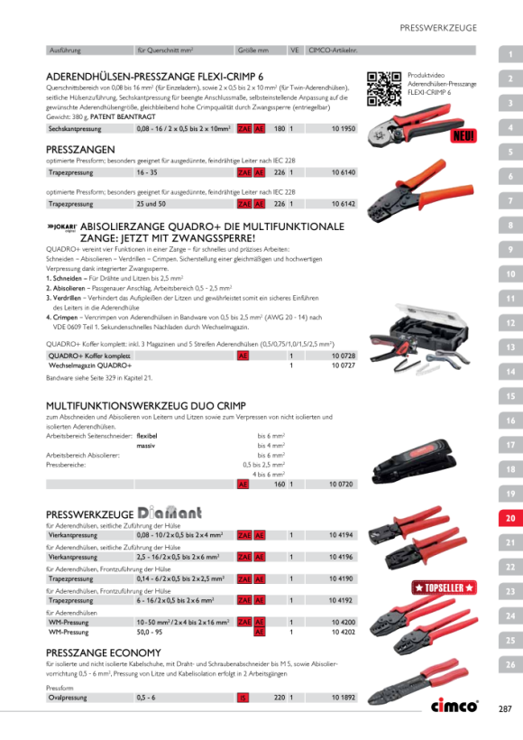 CIMCO Presszange für Aderendhülsen Trapez 0,5-16 mm², Länge 220mm 106120