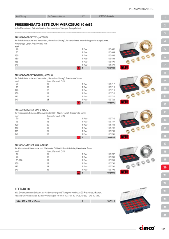 CIMCO Presseinsätze zu den Werkzeugen Nr. 10 5502, Nr. 10 5504, Nr. 10 5702 und Nr. 10 5704 für Aderendhülsen 185 mm² 105980