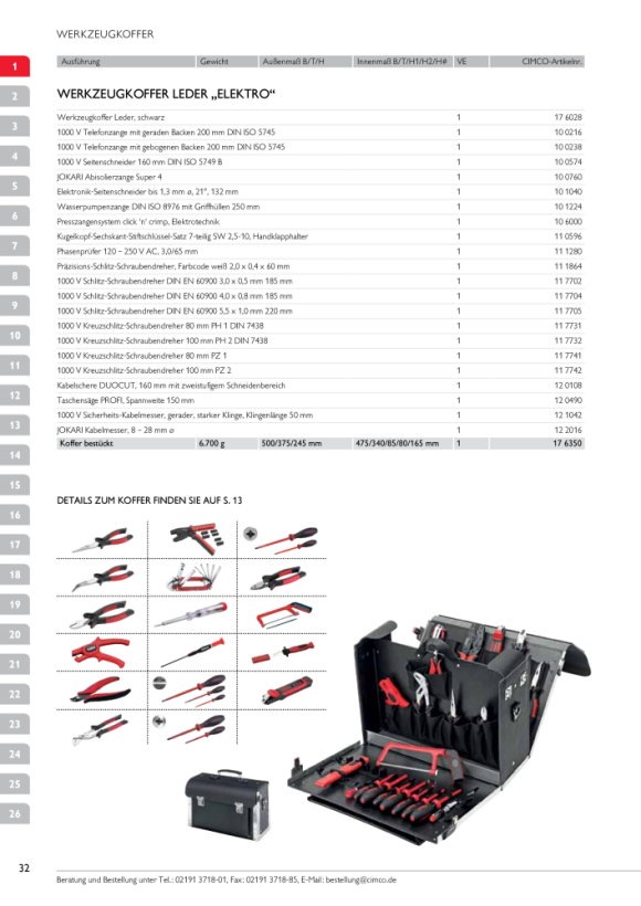 CIMCO Bestückter Leder-Werkzeugkoffer Elektro-Monteur I 176350