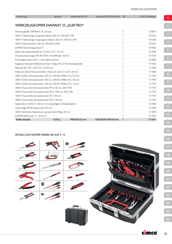 CIMCO Bestückter Leder-Werkzeugkoffer Elektro-Monteur I 176350