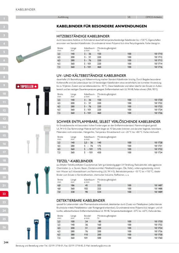 CIMCO Detektierbare Kabelbinder 7,5x360 mm, Kabelbaum 5 – 101 mm 181760