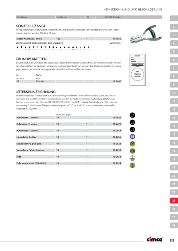 CIMCO Leiterkennzeichnung Neutralleiter Schutzfunktion 182630