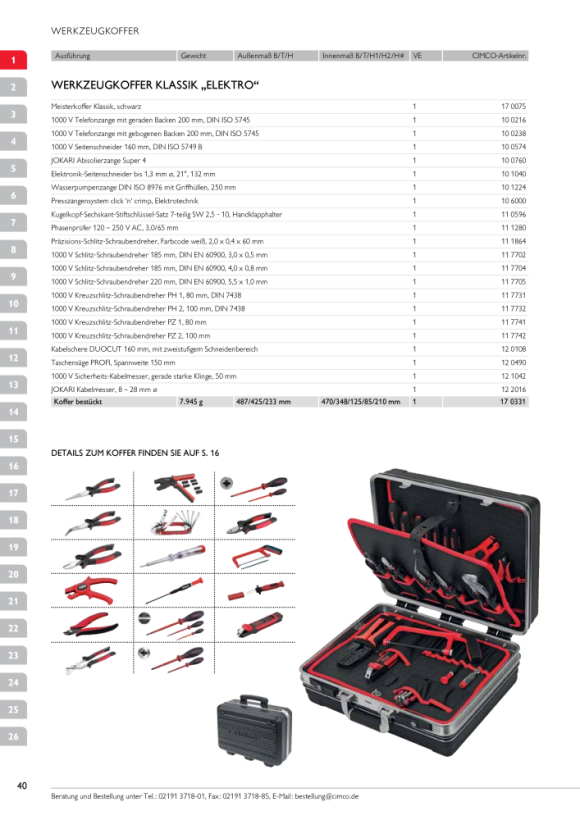 CIMCO Bestückter Werkzeugkoffer Klassik Elektro 170331
