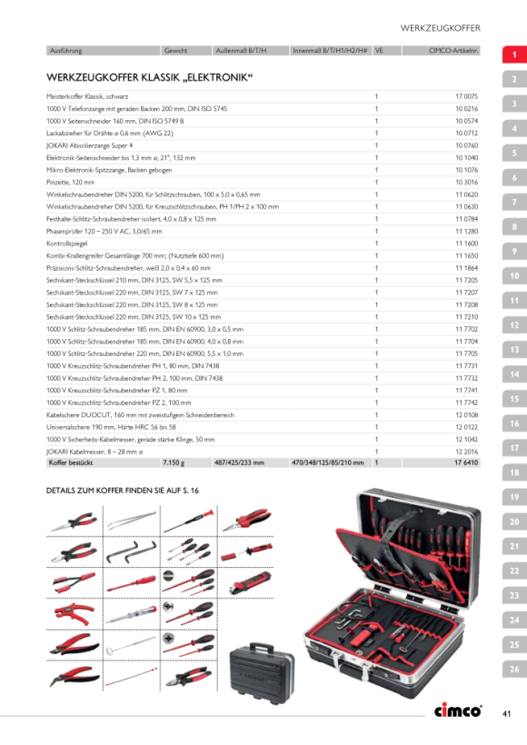 CIMCO Bestückter Werkzeugkoffer Klassik Elektro 170331