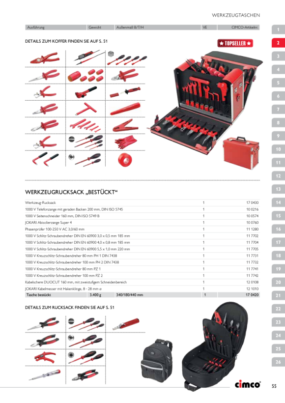 CIMCO Bestückter Leder-Werkzeugkoffer Elektro-Sicherheit, 1000 V 170378