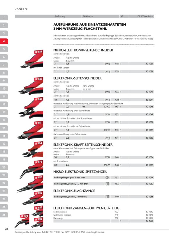 CIMCO Elektronik-Seitenschneider mit verstärkter Schneide, mit Schneidwate, 21° 132mm , bis zu 1,0 mm Durchmesser 101051