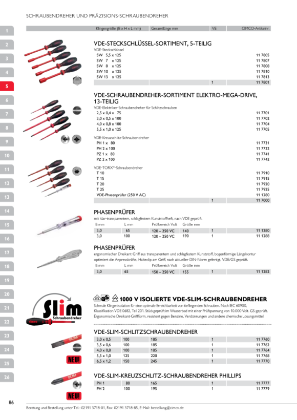 CIMCO VDE-Kreuzschlitz-Schraubendreher SLIM 6-teilig 117852