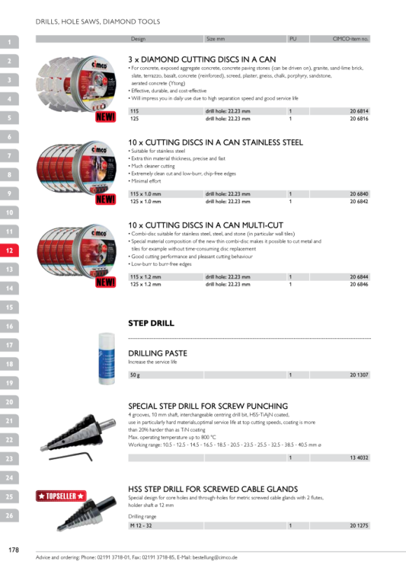 CIMCO Stufenbohrer, Bohrbereich 4-12mm, Bohrtiefe 5mm, Aufnahmeschaft 6mm 201214