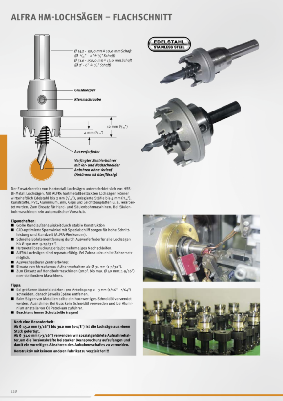 ALFRA HM gatzaag - vlakke zaagsnede Ø 15,2 mm PG 9 0600152