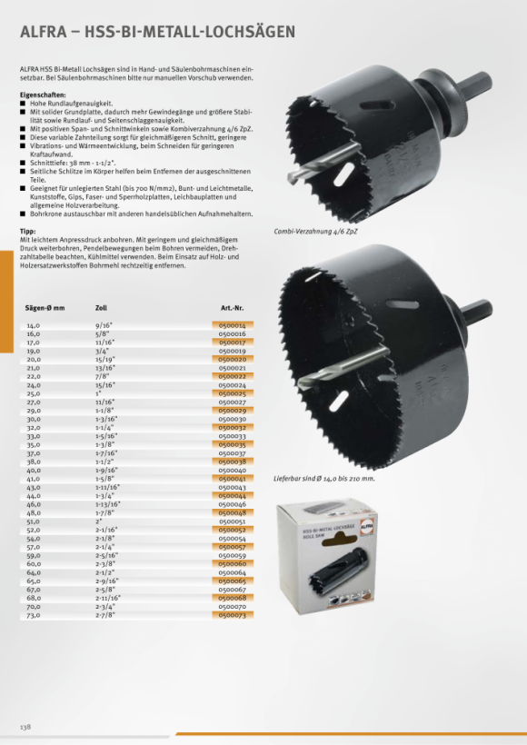 ALFRA Verzinkboor voor Ø 68 mm 0501013